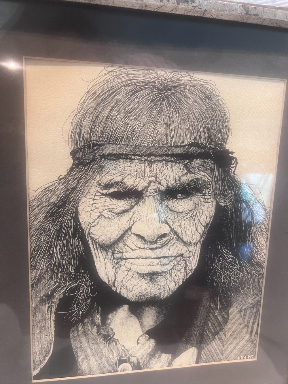 Vtg Ric Ricardo Native American Portrait Print Framed Scratchboard
Style Signed - Picture 3 of 9